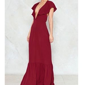 Deep V cut burgundy maxi dress. Size 2.
